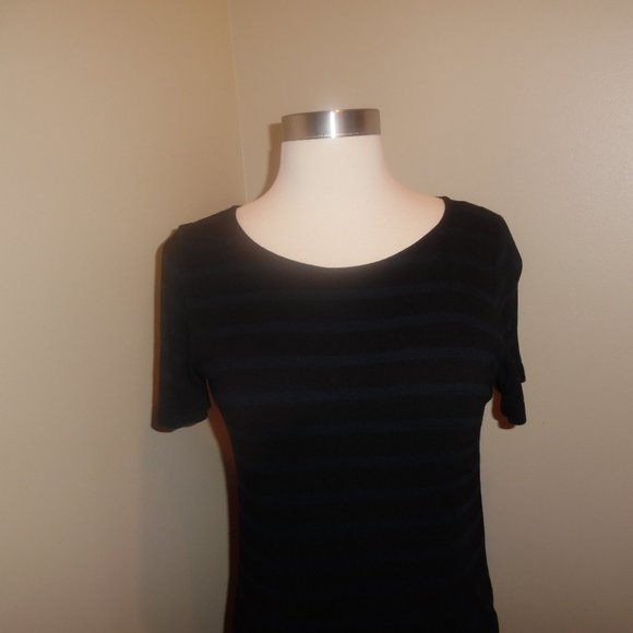Theory Catriona Fisher Striped Black Navy Maxi T-shirt Casual Long Dress Medium - Picture 6 of 9